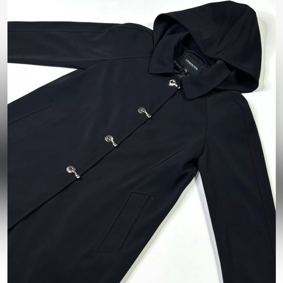 London Fog Trench Coat Women’s PM Black Softshell Metal Buckles Hooded Jacket - Picture 5 of 14